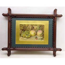  Still Life of Apples, Holly and Grapes, 19th/early 20th century watercolour unsigned 19cm x 29cm in Gothic style frame  