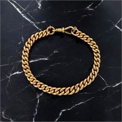 Edwardian 9ct rose gold, graduating curb link bracelet, with lobster clasp, each link stam...
