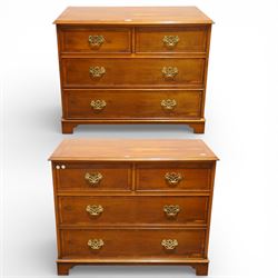 Late 20th century pair of yew wood chests of drawers, each with rectangular tops above two...