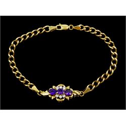 9ct gold amethyst and cubic zirconia bracelet, stamped 375