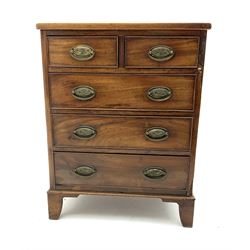 Small George III mahogany chest, two short over three long drawers, on bracket feet