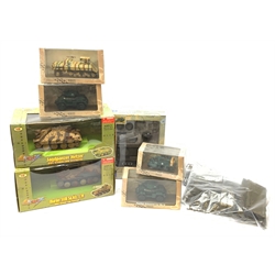 Atlas Editions - four die-cast models of military vehicles and NewRay Classic Tank construction kit, all in unopened boxes; two other construction kits of military vehicles; two boxed WW2 German tank Destroyers etc