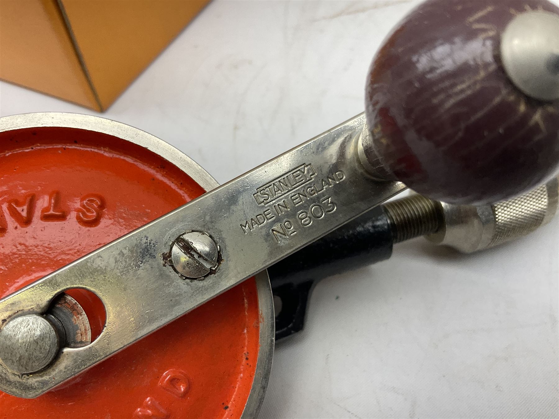 Boxed Stanley 803 hand drill, set of 13 twist drills etc