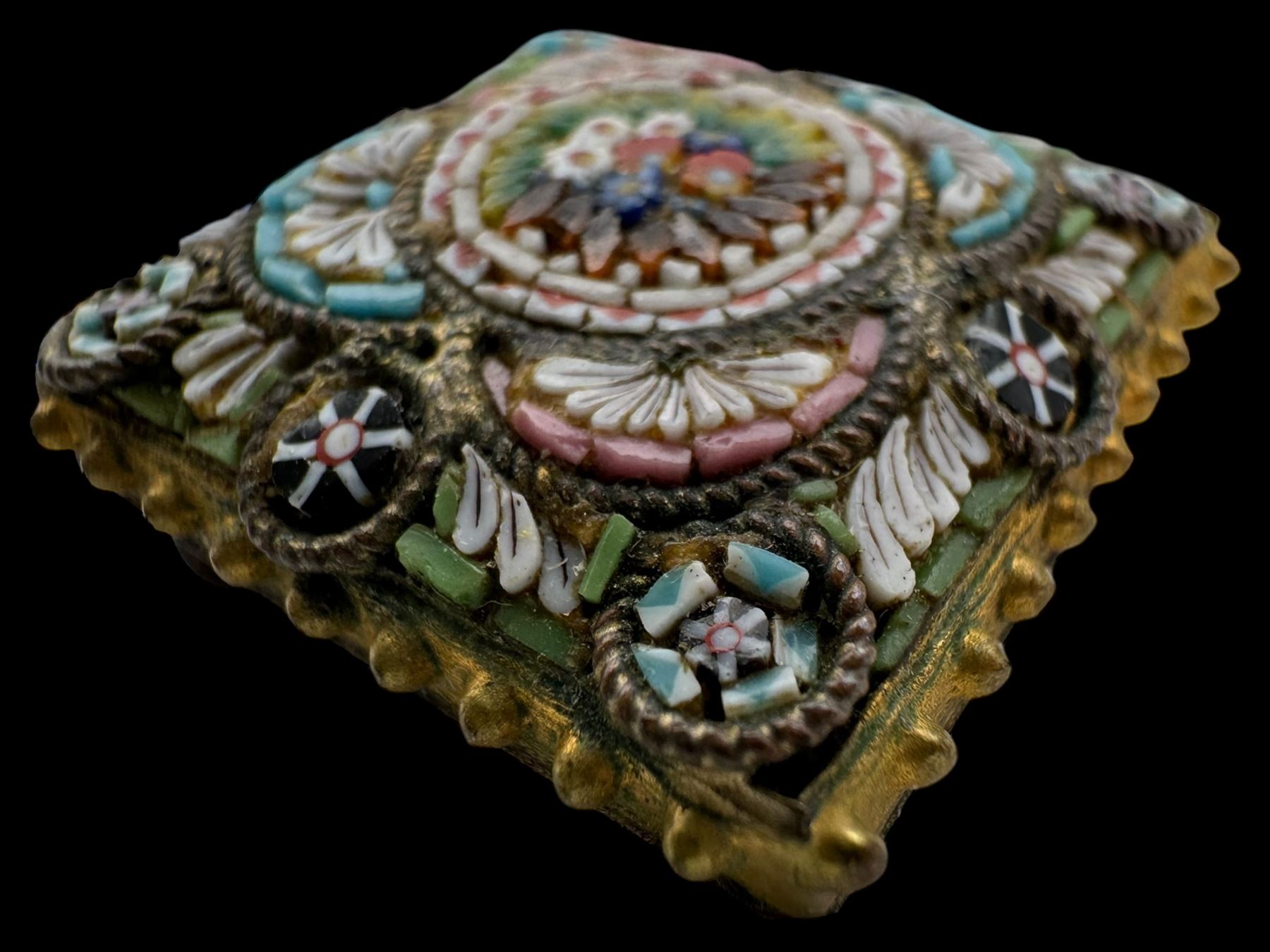 9ct gold emerald and diamond cluster ring, hallmarked, 18ct gold three stone diamond ring, silver stone set pendant, loose opal and a micro mosaic brooch