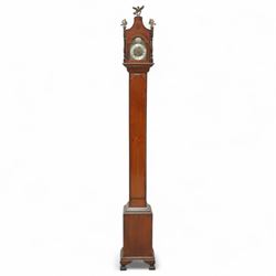 Edwardian-Miniature 8-day mahogany longcase clock, with a pagoda pediment and brass finial...