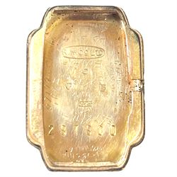 Rolex Precision ladies 9ct gold manual wind wristwatch, case No. 297900, silvered dial with Arabic hour markers, Chester 1955, on black leather strap