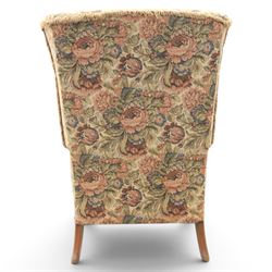 Parker Knoll - pair of mid-20th century wing back armchairs, upholstered in tapestry fabric, raised on cabriole legs