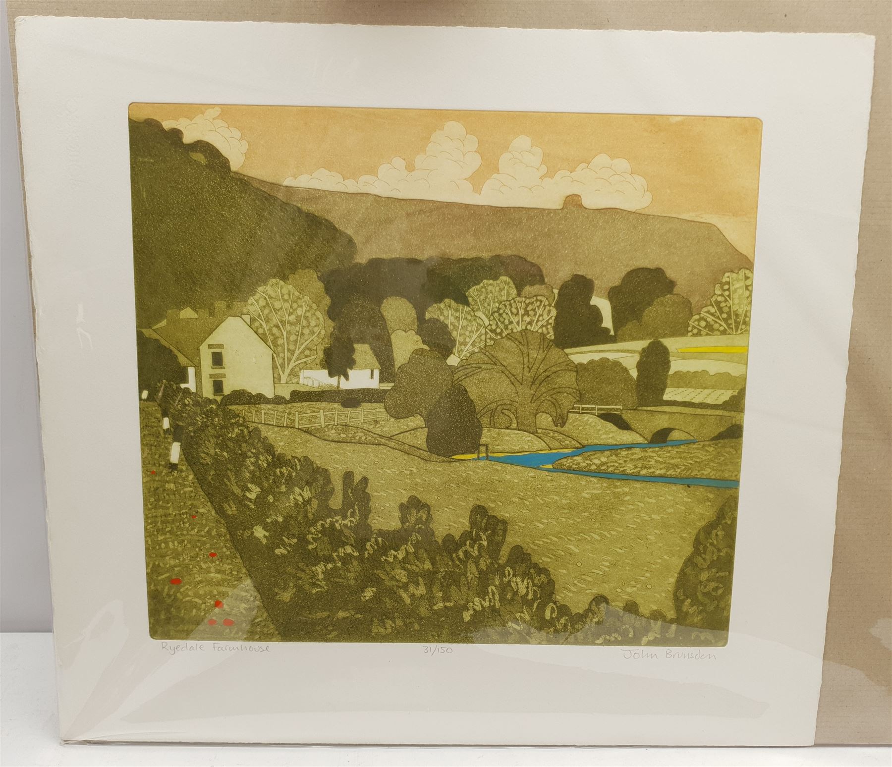 John Brunsdon (British 1933-2014): 'Ryedale Farmhouse', coloured etching signed titled and numbered 31/150 in pencil 38cm x 43cm with full margins (unframed)