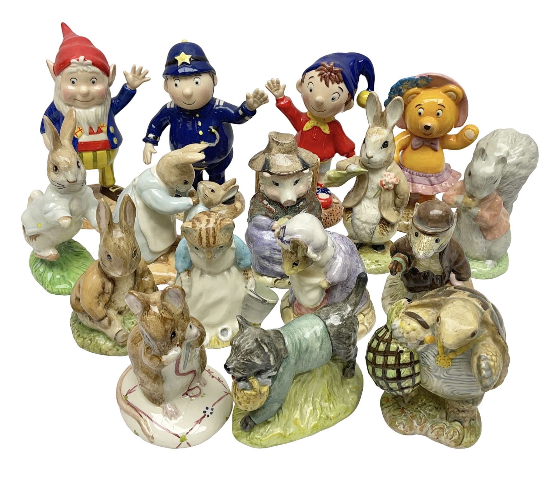 Twelve Royal Albert Beatrix Potter figures, including Mr Alderman Ptolemy, Peter Rabbit and This Pig Had None, etc, some boxed, together with four Royal Worcester Noddy figures, including Big Ears and PC Plod, boxed