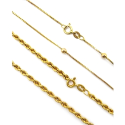  Gold box link and ball chain necklace and rope twist chain necklace, both hallmarked 9ct, approx 6.1gm  