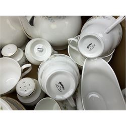 Mayfair tea and dinner wares decorated with floral design and gilding, to include lidded tureen, tea and coffee pots and cups, dinner plates etc, together wtih a quantity of Burslem Till & Sons Empire bowls etc