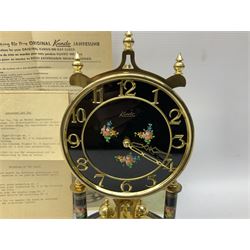 West German Kundo anniversary clock with glass dome, H30cm