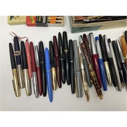 Large quantity of fountain and calligraphy pens, to include examples by Parker, Waterman, Platignum, Universal and Osmiroid, together with a selection of nibs