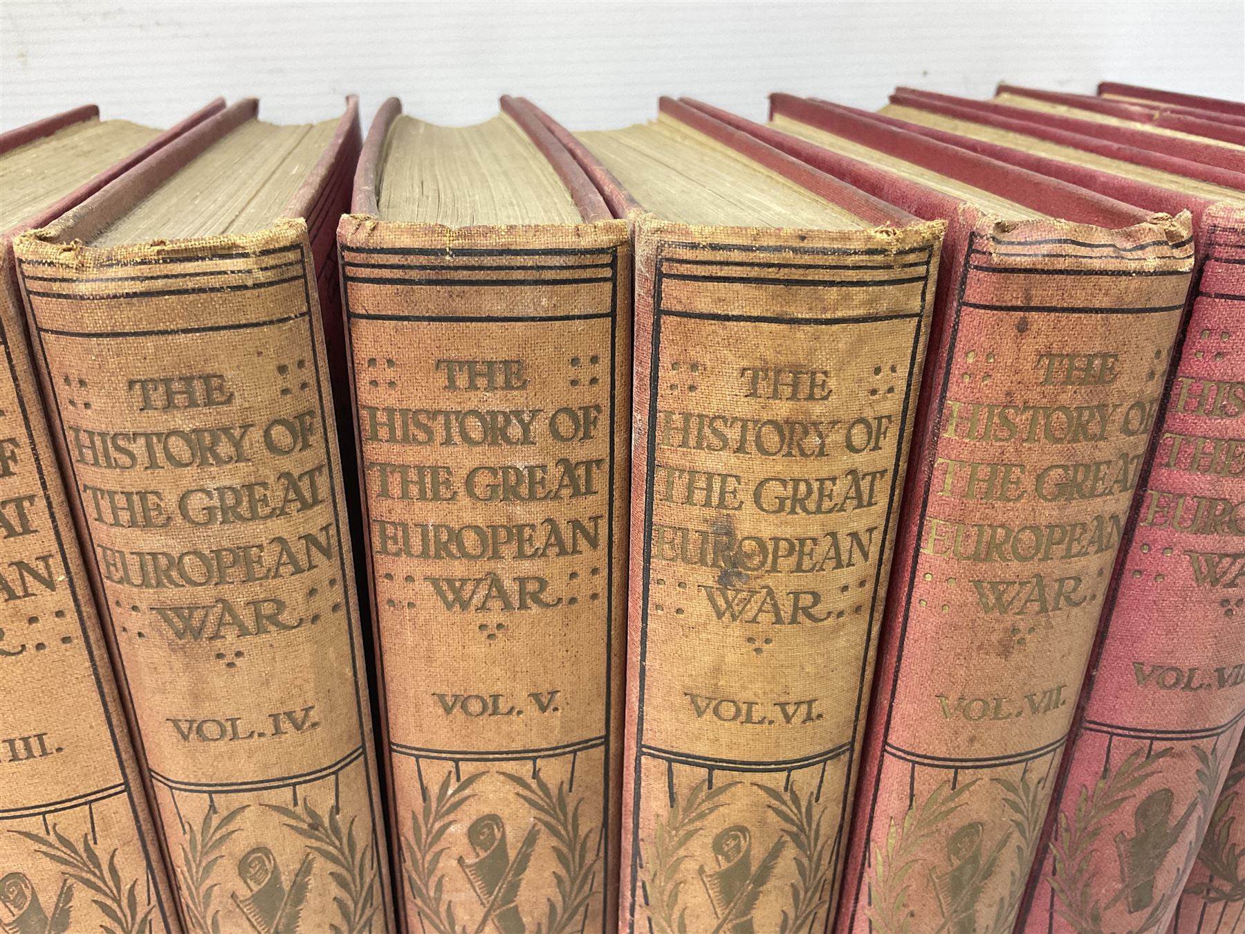 Military related books including two bound volumes of Phoenix Magazine Feb.1945 - Feb.1946; Knight W.S.M.: The History of the Great European War. Ten volumes; folding road map of India; The War in Pictures. Six volumes etc