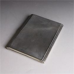 1930s silver cigarette case, with stepped design and engine turned decoration, hallmarked Clark & Sewell, Chester 1938, H11cm