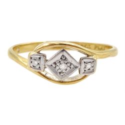Early 20th century gold three stone diamond chip ring, probably by Henry Griffith & Sons Ltd, stamped 18ct Plat