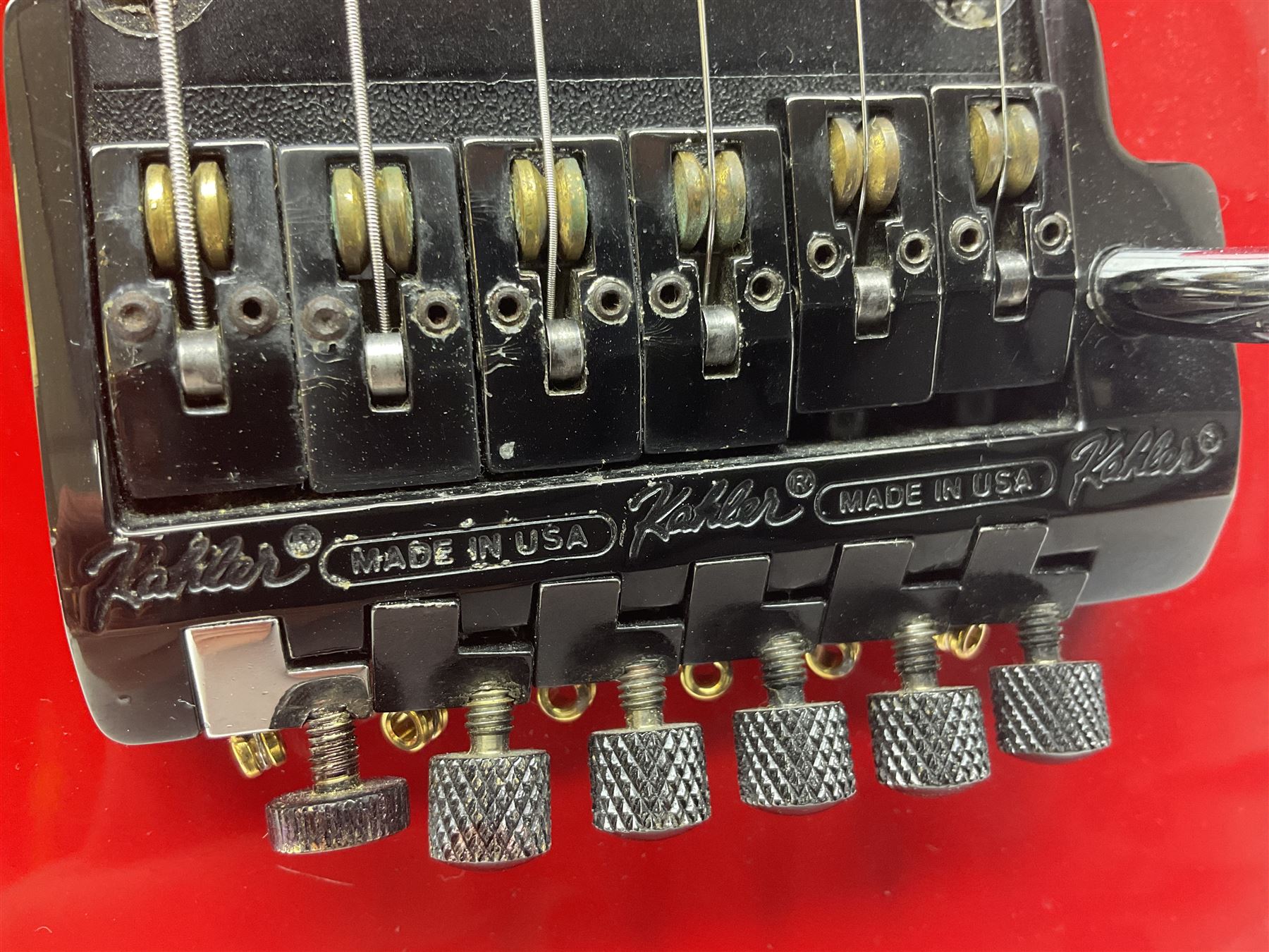 American Peavey Nitro 1 hand-made electric guitar in red with Kahler tremolo, serial no.02786479, L98cm overall; in soft carrying case.