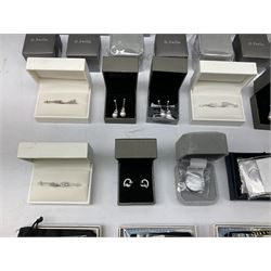 Silver jewellery including thirty pairs of earrings and three necklaces, all stamped 925 and a collection of costume jewellery including tungsten rings, all boxed 