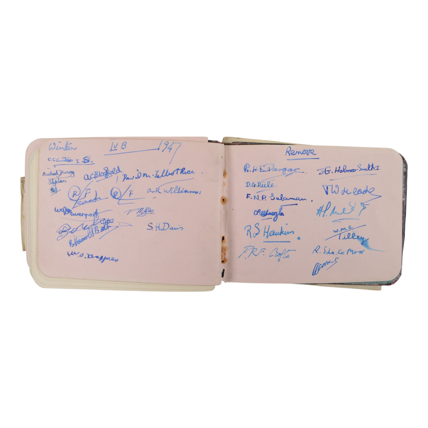 1940s/1950s autograph and sentiment book, with various signatures, including spurious signature for former Prime Minister Anthony Eden, together with a facsimile printed letter dated November 30 1950, 'Thank you so much for your good wishes on my birthday' the paper embossed with House of Commons logo and with printed Winston Churchill signature