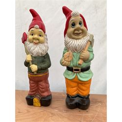 Pair of large indoor or outdoor painted garden gnomes  - THIS LOT IS TO BE COLLECTED BY APPOINTMENT FROM DUGGLEBY STORAGE, GREAT HILL, EASTFIELD, SCARBOROUGH, YO11 3TX