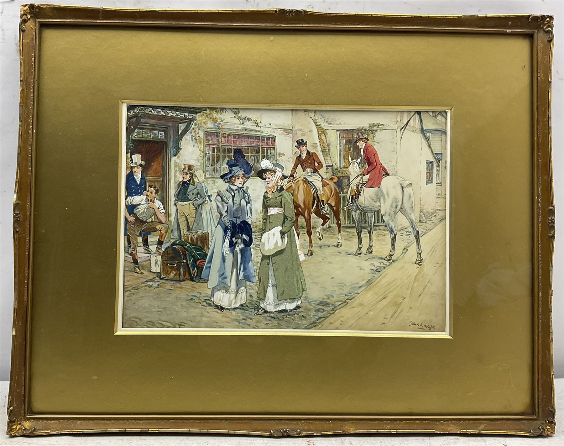 Gilbert Scott Wright (British 1880-1958): Outside the Inn, watercolour signed 20cm x 29cm