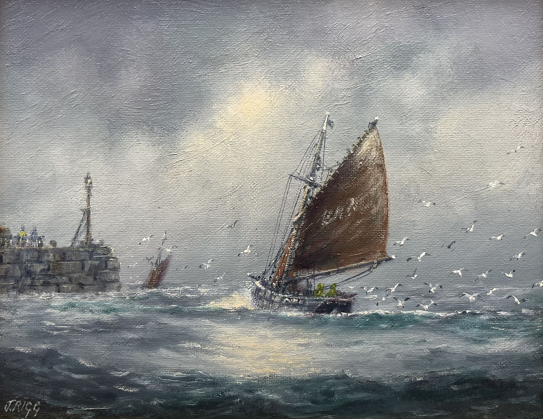 Jack Rigg (British 1927-2023): 'SS Malcolm Miller' and 'Fishing Boat Returning to Anstruther Harbour', pair oils on canvas board signed 19cm x 24cm (2)