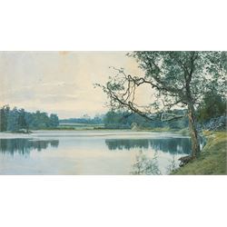 William Fraser Garden (British 1856-1921): Evening Light on the Lake, watercolour signed a...