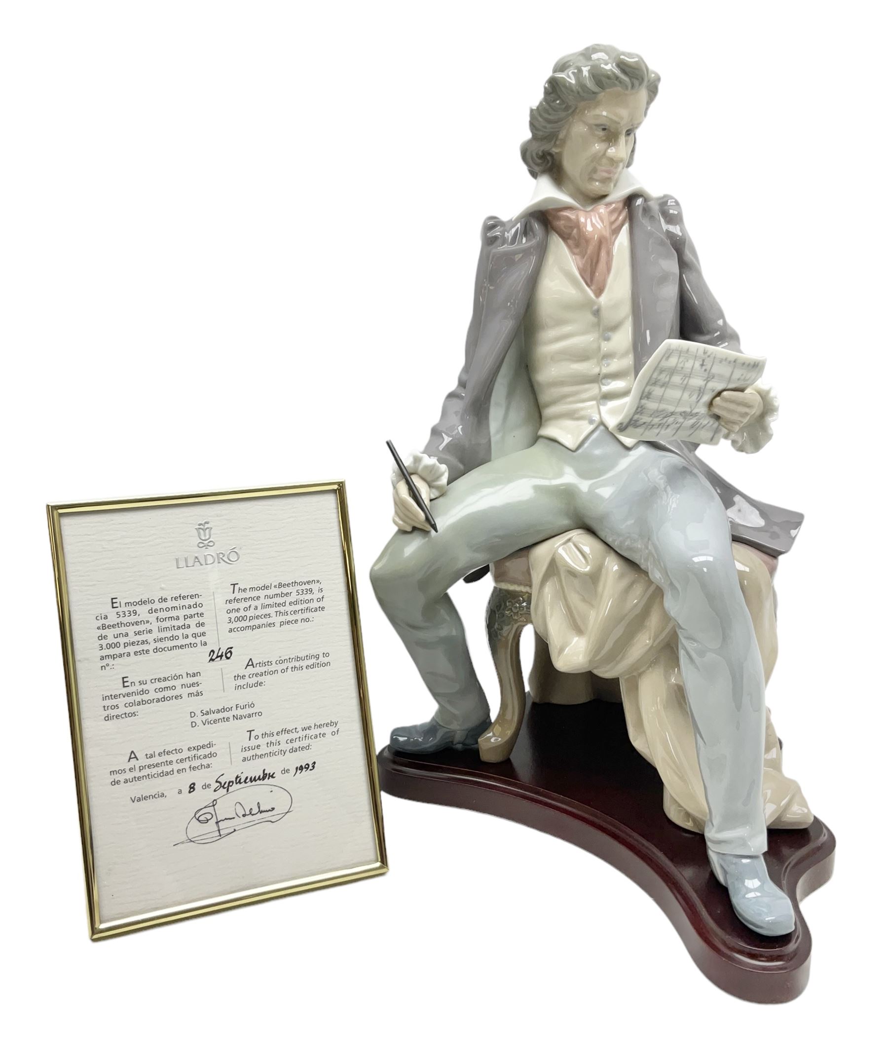 Lladro figure, Beethoven, limited edition 246/3000, Sculpted by Salvador Furio, no 5339, with original box year issued 1985, year retired 1993, H34cm