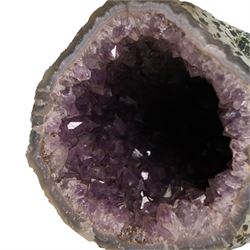 Amethyst crystal geode cluster, with well-defined crystals of various sizes, H17cm, L20cm