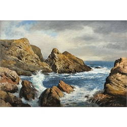 Geoffrey H Pooley (British 1908-2006): 'By the Sea St Abbs', oil on board signed, titled verso with artist's address label verso 34cm x 50cm