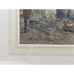 Albert George Stevens (Staithes Group 1863-1925): 'The Smithy' - Hinderwell, watercolour signed 
Provenance: probably exh. Royal Academy 1912, Cat. No. 987. The picture depicts Robert Agar's blacksmith's shop at Hinderwell, now demolished.