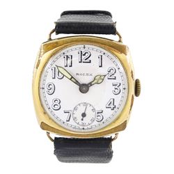 Rolex gentleman's 14ct gold-plated, cushion shaped manual wind wristwatch, circa 1930, cas...