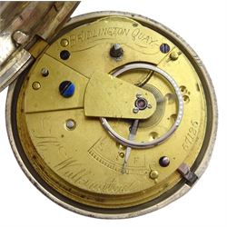 Victorian silver pair cased key wound fusee lever pocket watch by H. Walkington, Bridlington Quay, No. 57125, white enamel dial with Roman numerals and subsidiary seconds dial, case by Charles Harris, Birmingham 1895, on white metal chain