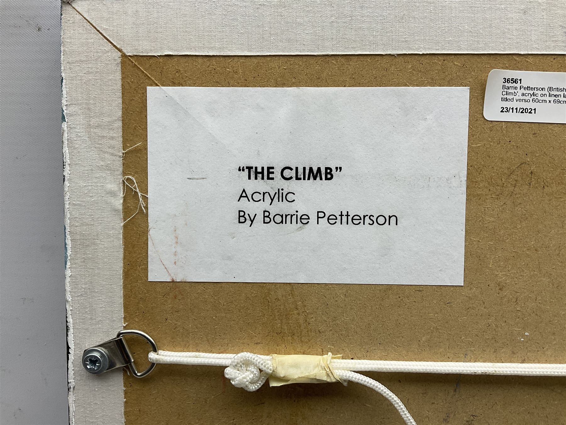 Barrie Petterson (British Contemporary): 'The Climb', acrylic on linen laid on wood signed, titled verso 60cm x 69cm