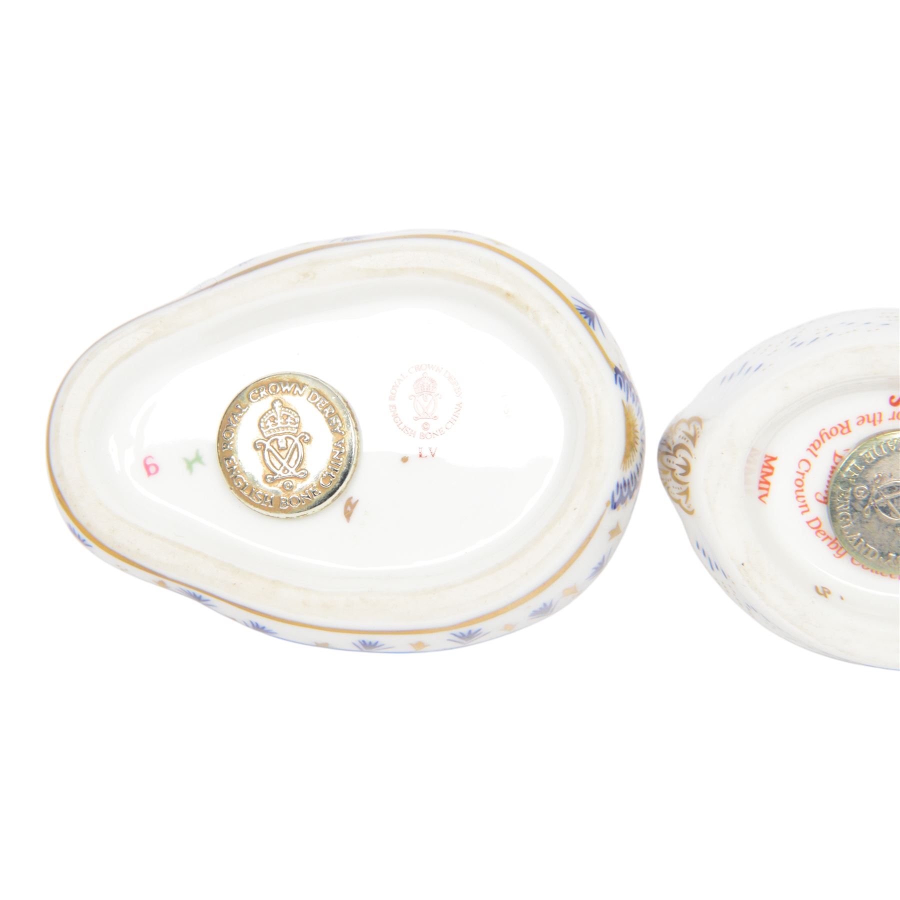 Three Royal Crown Derby rabbit paperweights, largest H7cm