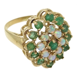  9ct gold emerald and opal cluster ring, hallmarked  
