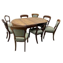 19th century mahogany extending dining table with two leaves and ten mixed spoon back chairs

