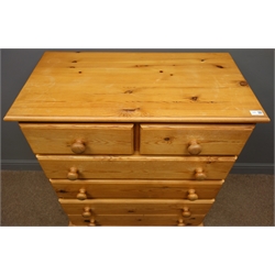  Pine chest, two short drawers, four long drawers, turned feet, W85cm, H99cm, D48cm  