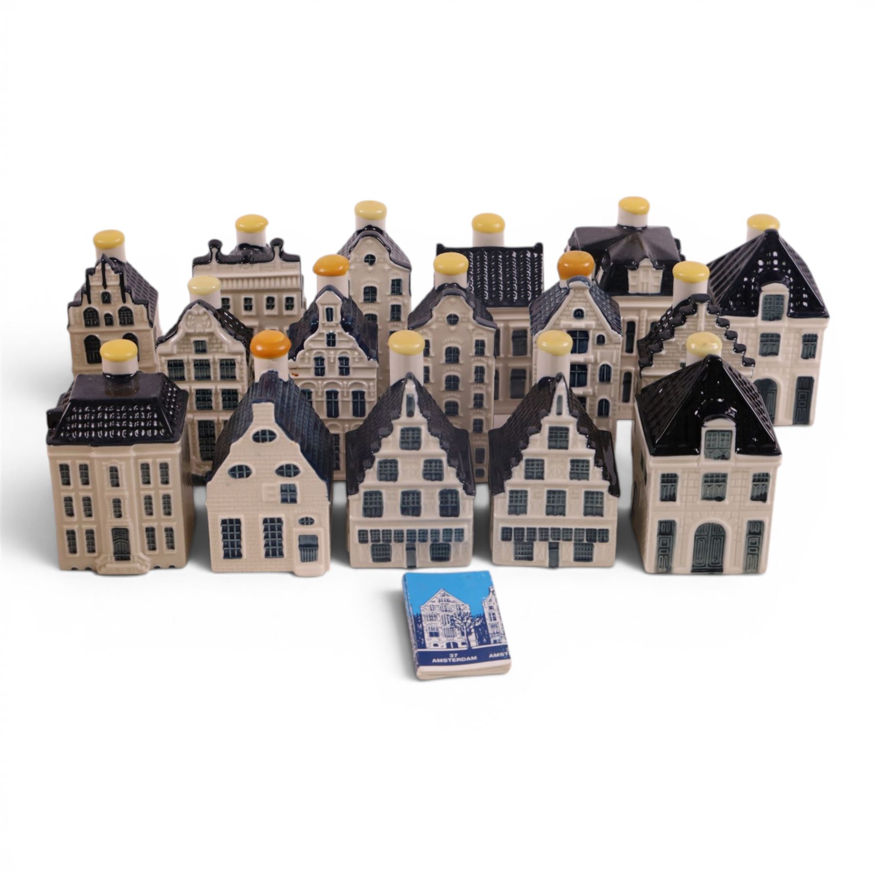 Sixteen  Blue Delft's KLM Airlines, Bols decanters, shaped as Dutch houses