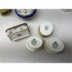 Two Crummles enamel trinket boxes to include William Wordsworth example and a larger example decorated with roses and other flowers, boxed Royal Worcester Golden Jubilee box, two Aynsley boxes, Dresden box, Hammersley and Aynsley examples decorated with birds etc
