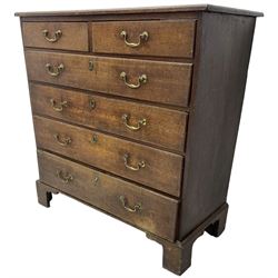 George III oak chest, moulded rectangular top over two short and four long drawers, on bracket feet