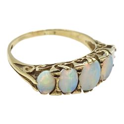 9ct gold graduating five stone opal ring hallmarked