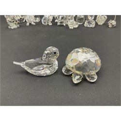 Collection of Swarovski Crystal animals, to include hedgehogs, snails, birds, mice and snakes, etc