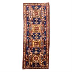 North West Persian Ardebil hand-knotted runner, indigo blue field composed of a repeating ...