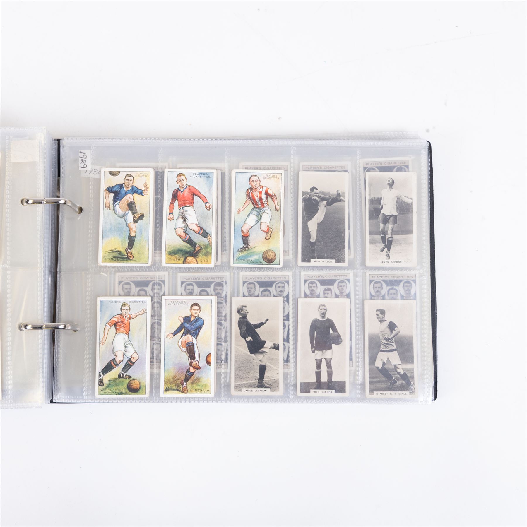 Collection of Edwardian and later Football related trading and cigarette cards, including forty-nine of fifty 1906 Ogden's Football Club Colours, 1922 PALS Footall series, ninety of one hundred 1925 Gallaher Famous Footballers, complete set of forty-four 1926 Ogden's Captains of Association Football Clubs and Colours, complete set of fifty 1927 Players Football Caricatures by MAC,  complete set of fifty 1927 Players Football Caricatures by RIP,  complete set of fifty 1930 Players Association Cup Winners, complete set of 50 1933 Ogdens AFC Nicknames etc, housed in brown cigarette card album