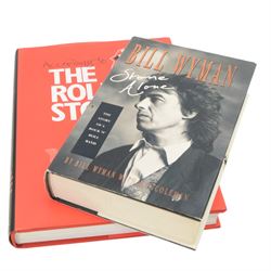 Collection of Rolling Stones books, including Stoned, Life Keith Richard Autobiography, Bill Wyman Stone Alone, with signature and two Bill Wyman signed photographs  