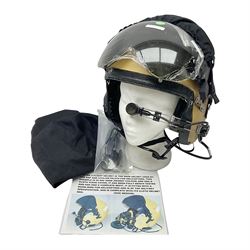 Mk.4 Flight Helmet, as used by RAF and Civilian helicopter pilots; in RAF sand colour (desert use),  fitted with cloth visor cover and working boom mike; has had a complete refit and is bench tested.