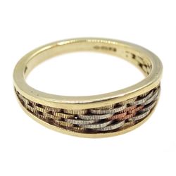 9ct rose, white and yellow gold ring, hallmarked