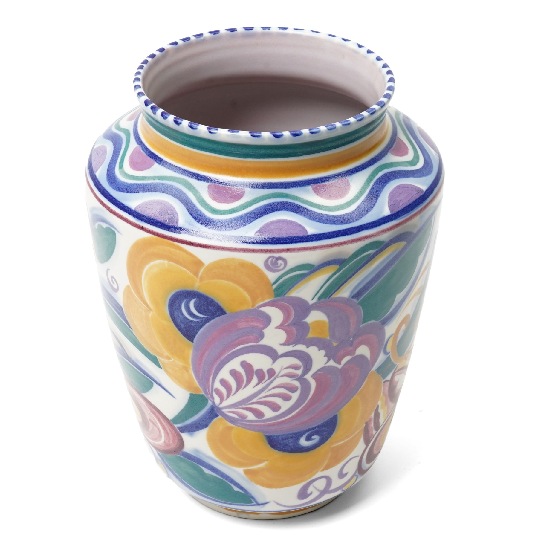 Carter Stabler & Adams Poole Pottery vase, by Ann Hatchard in pattern BX 'Bug Eye', designed by Truda Carter, shape 970, H24.5cm 