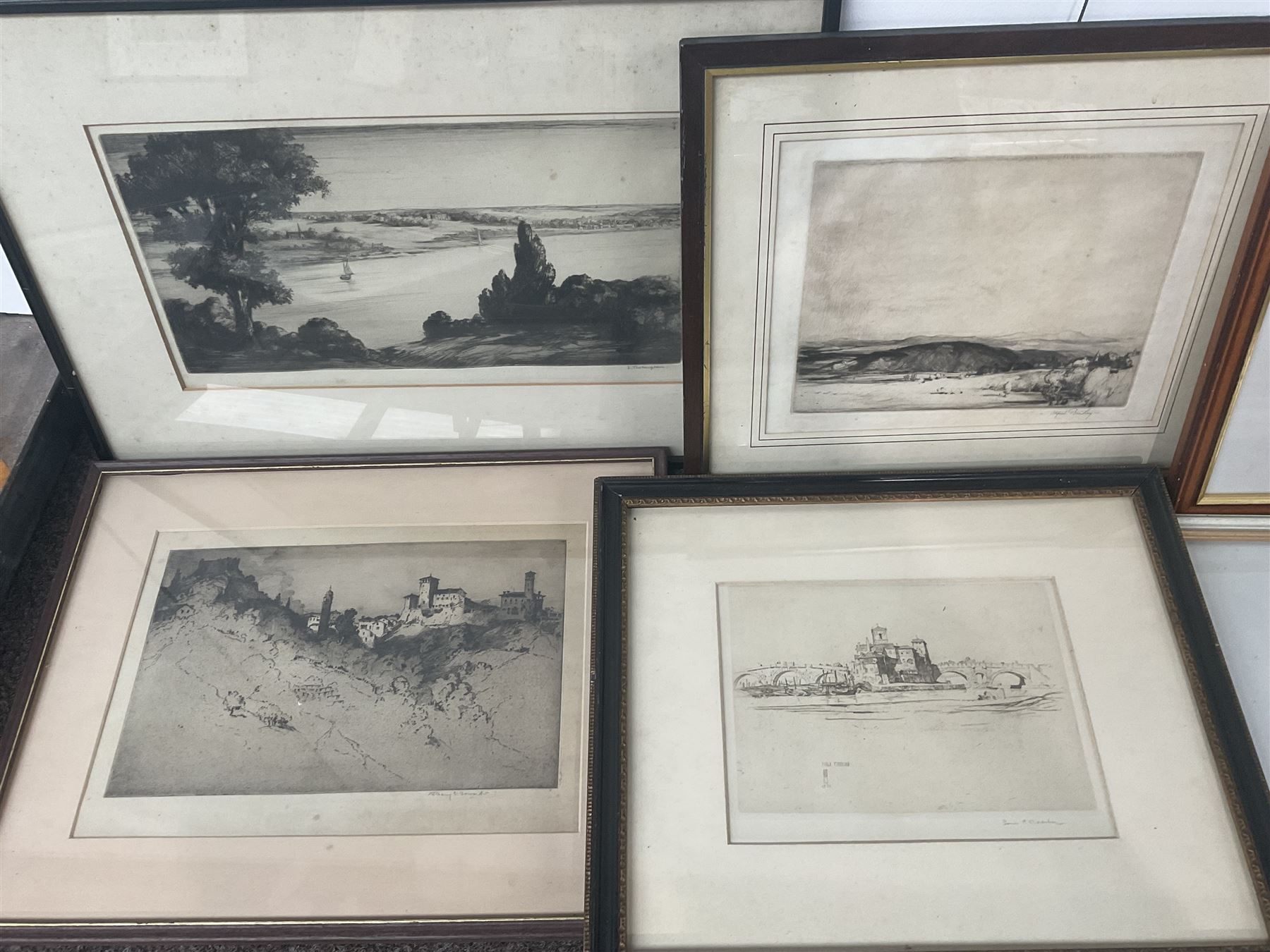 Collection of etchings to include Louis Conrad Rosenberg, Albany E Howarth, Sidney Tushingham, Alfred Bentley and Martin Hardie in one box (6)